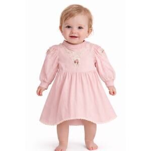 1990s Sweet Baby Jess Pink Lace Baby Cotton Dress 12M USA Made